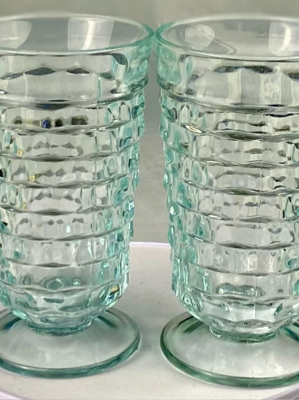 Set of 2 - Colony Whitehall Aqua Footed Tumblers 6 “ Iced Tea Glasses